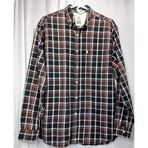 Aigle Mens Plaid Long Sleeve Shirt Size Large Black Purple White‎ Organic Cotton